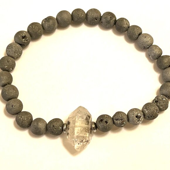 Druzy Agate and Herkimer Diamond Bracelet - Picture 2 of 4